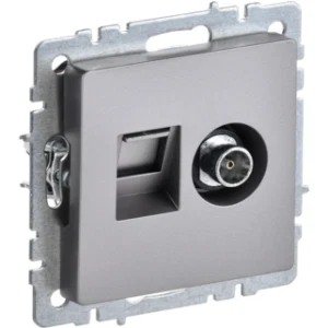 IEK BRITE Розетка двойная TV+RJ45 кат.5E РТВ/РК12-БрС сталь - BR-AK20-1-K46 IEK BRITE Розетка двойная TV+RJ45 кат.5E РТВ/РК12-БрС сталь - BR-AK20-1-K46