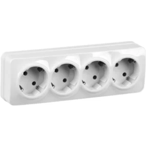 IEK Розетка четырехместная для открытой установки РС24-3-ХБ с заземлением 16А GLORY белый - ERH41-K01-16 IEK Розетка четырехместная для открытой установки РС24-3-ХБ с заземлением 16А GLORY белый - ERH41-K01-16