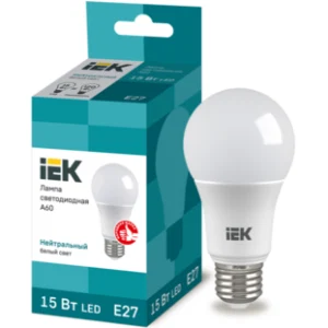 IEK Лампа светодиодная A60 шар 15Вт 230В 4000К E27 - LLE-A60-15-230-40-E27 IEK Лампа светодиодная A60 шар 15Вт 230В 4000К E27 - LLE-A60-15-230-40-E27