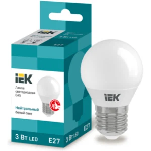 IEK Лампа светодиодная G45 шар 3Вт 230В 4000К E27 - LLE-G45-3-230-40-E27 IEK Лампа светодиодная G45 шар 3Вт 230В 4000К E27 - LLE-G45-3-230-40-E27