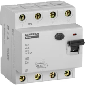 IEK Выключатель дифференциальный (УЗО) ВД1-63 4Р 63А 30мА GENERICA - MDV15-4-063-030 IEK Выключатель дифференциальный (УЗО) ВД1-63 4Р 63А 30мА GENERICA - MDV15-4-063-030